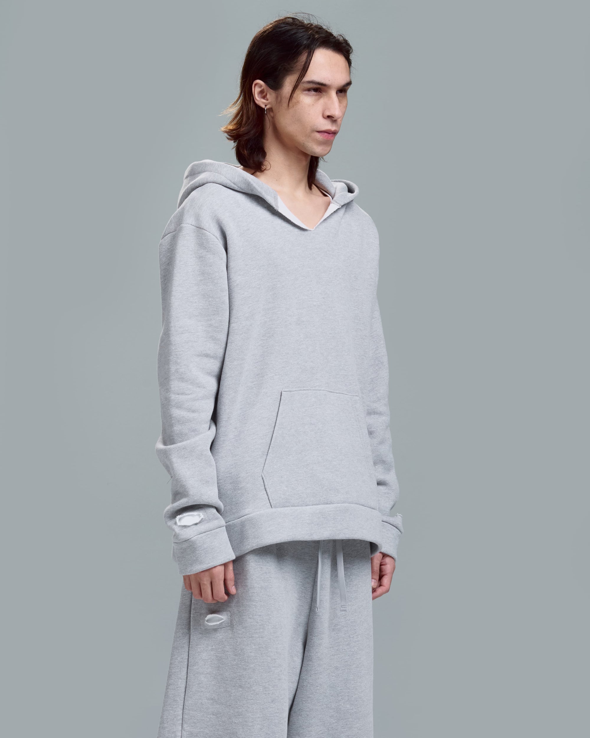 HIGH RISK SLIM FIT ZIPPER HOODIE - HEATHER GREY
