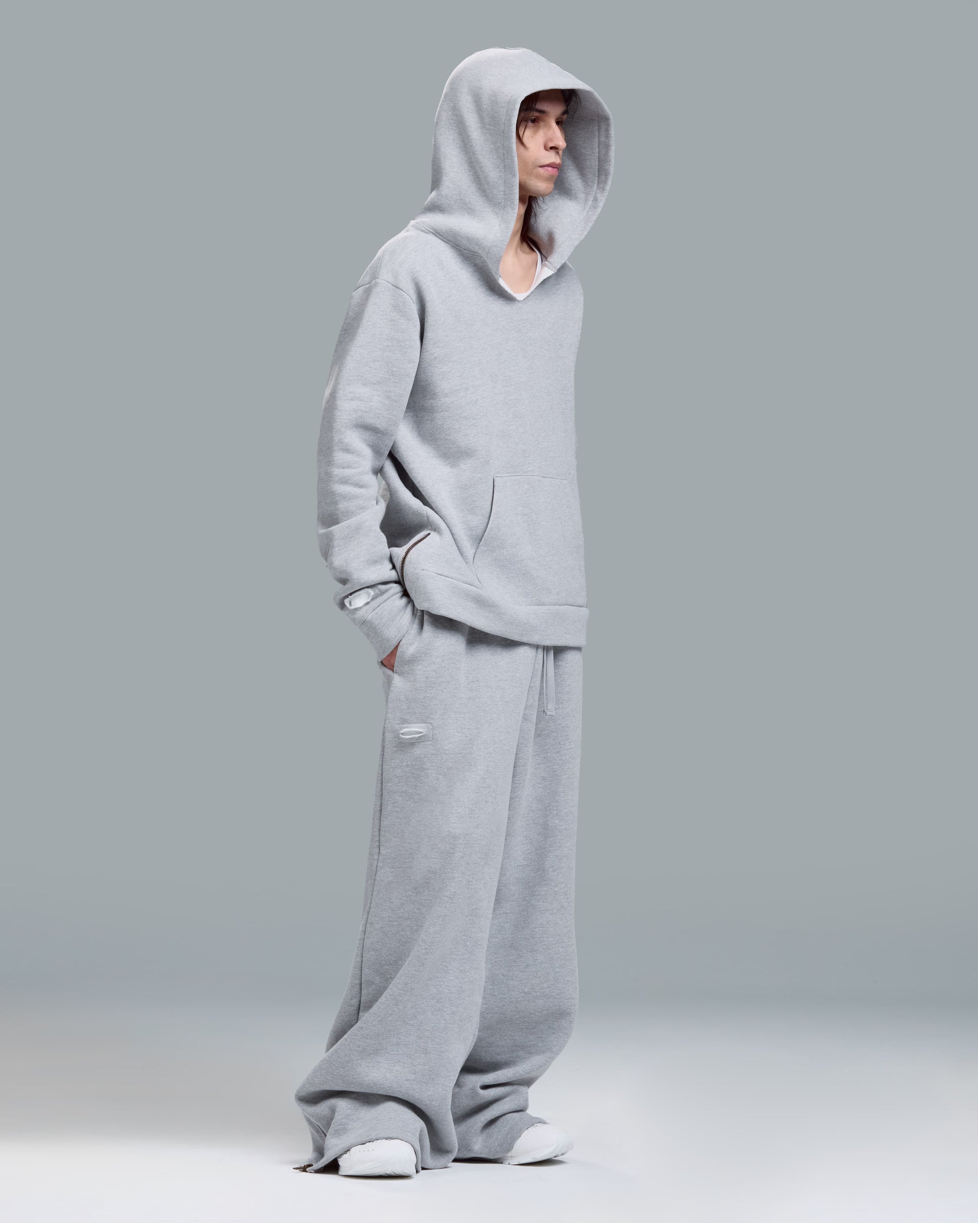 HIGH RISK SLIM FIT ZIPPER HOODIE - HEATHER GREY