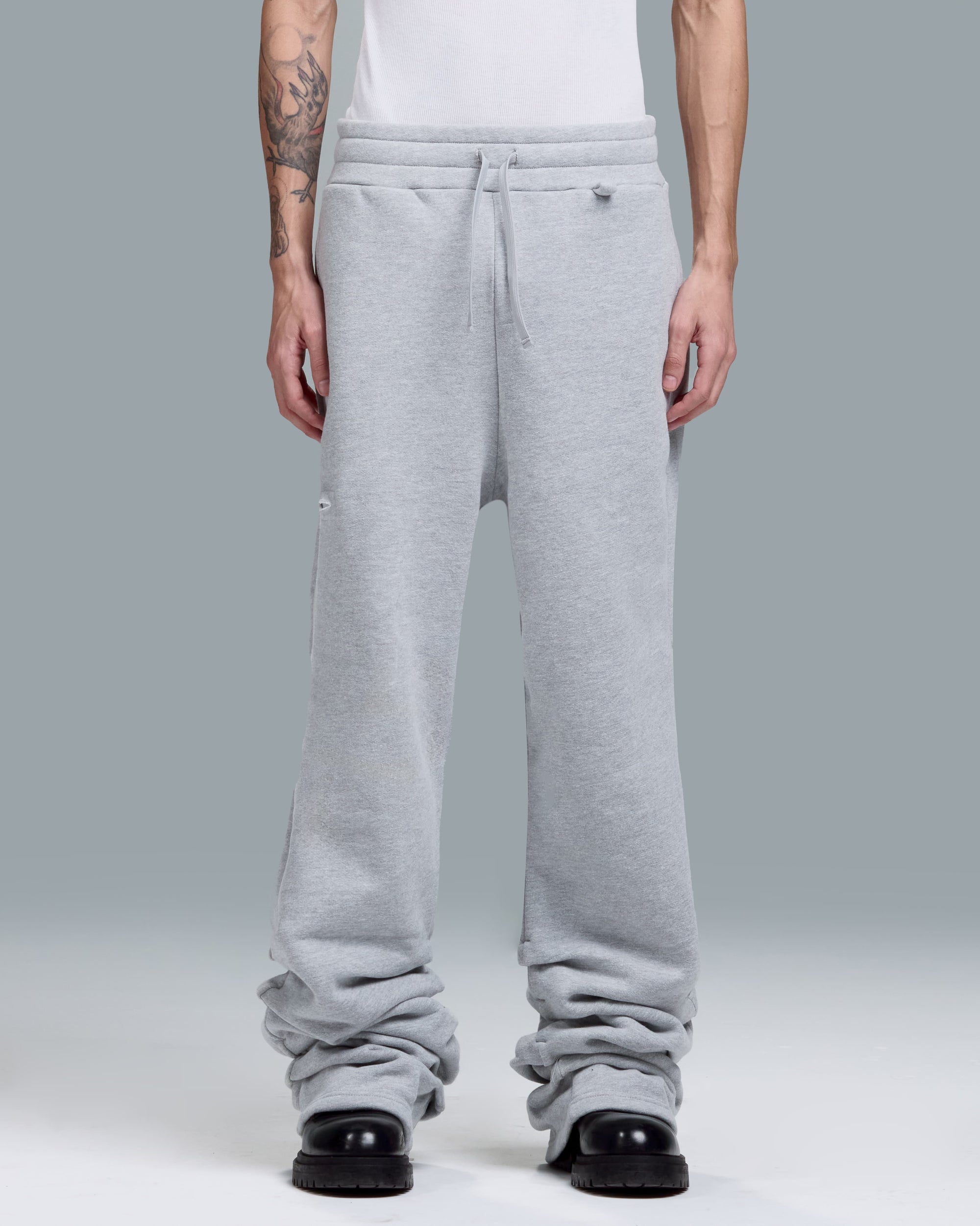 HIGH RISK STACKED SWEATPANTS - HEATHER GREY