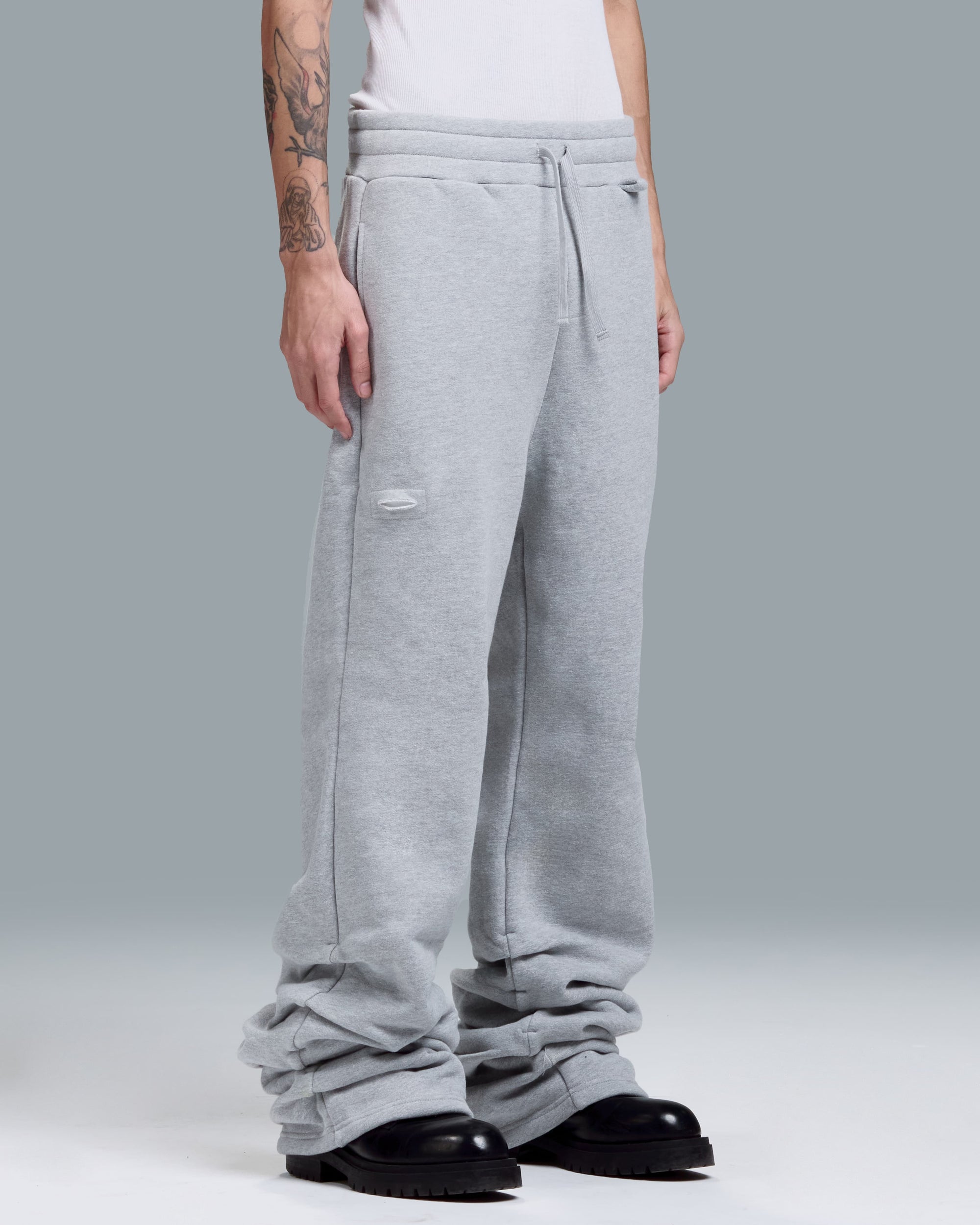 HIGH RISK STACKED SWEATPANTS - HEATHER GREY