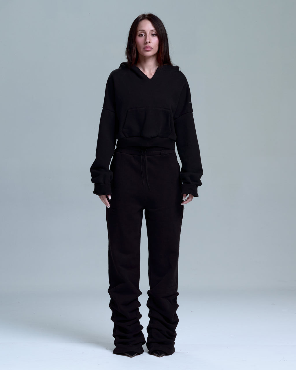 WOMENS HIGH RISK STACKED SWEATPANTS - BLACK