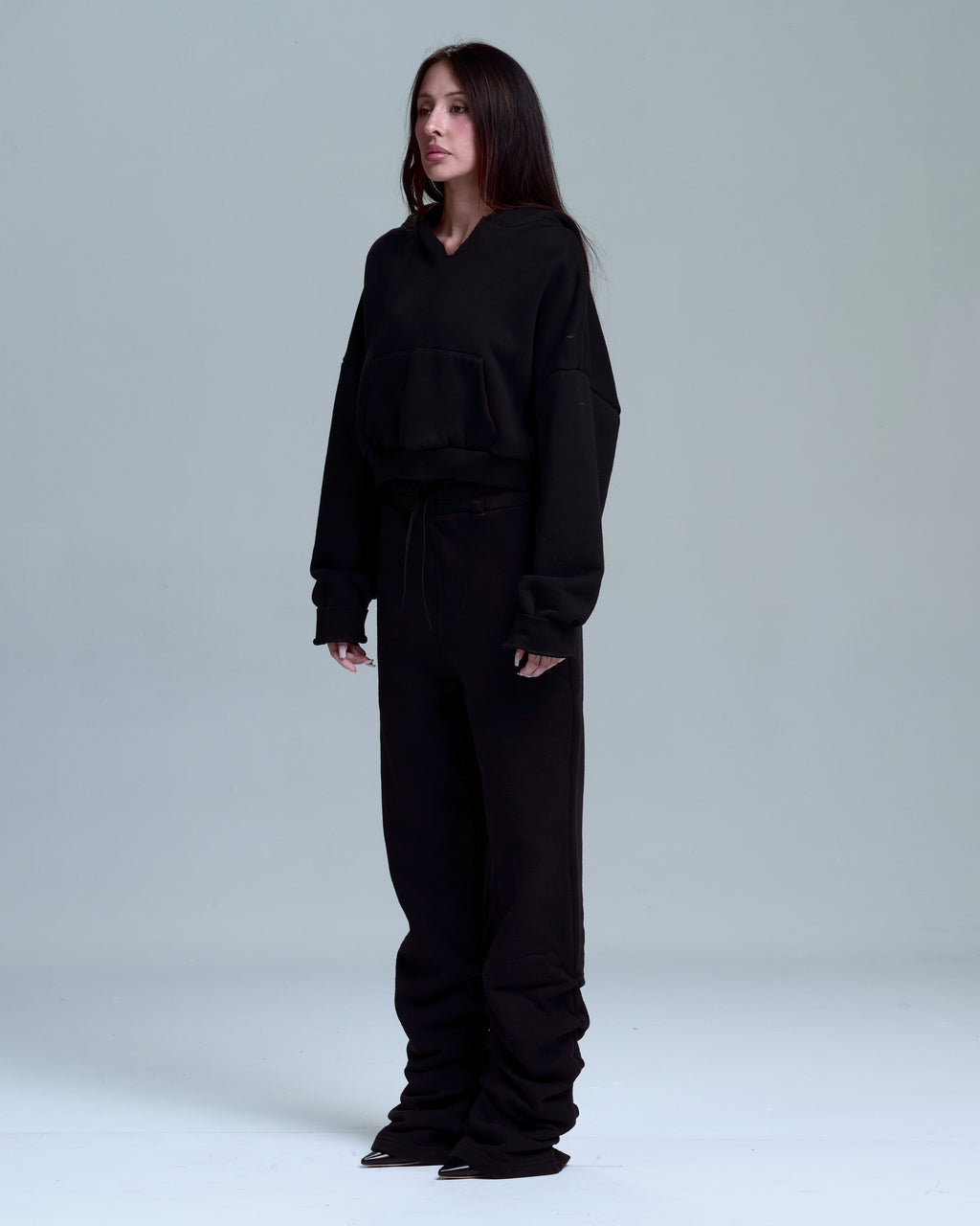 HIGH RISK STACKED SWEATPANTS - BLACK