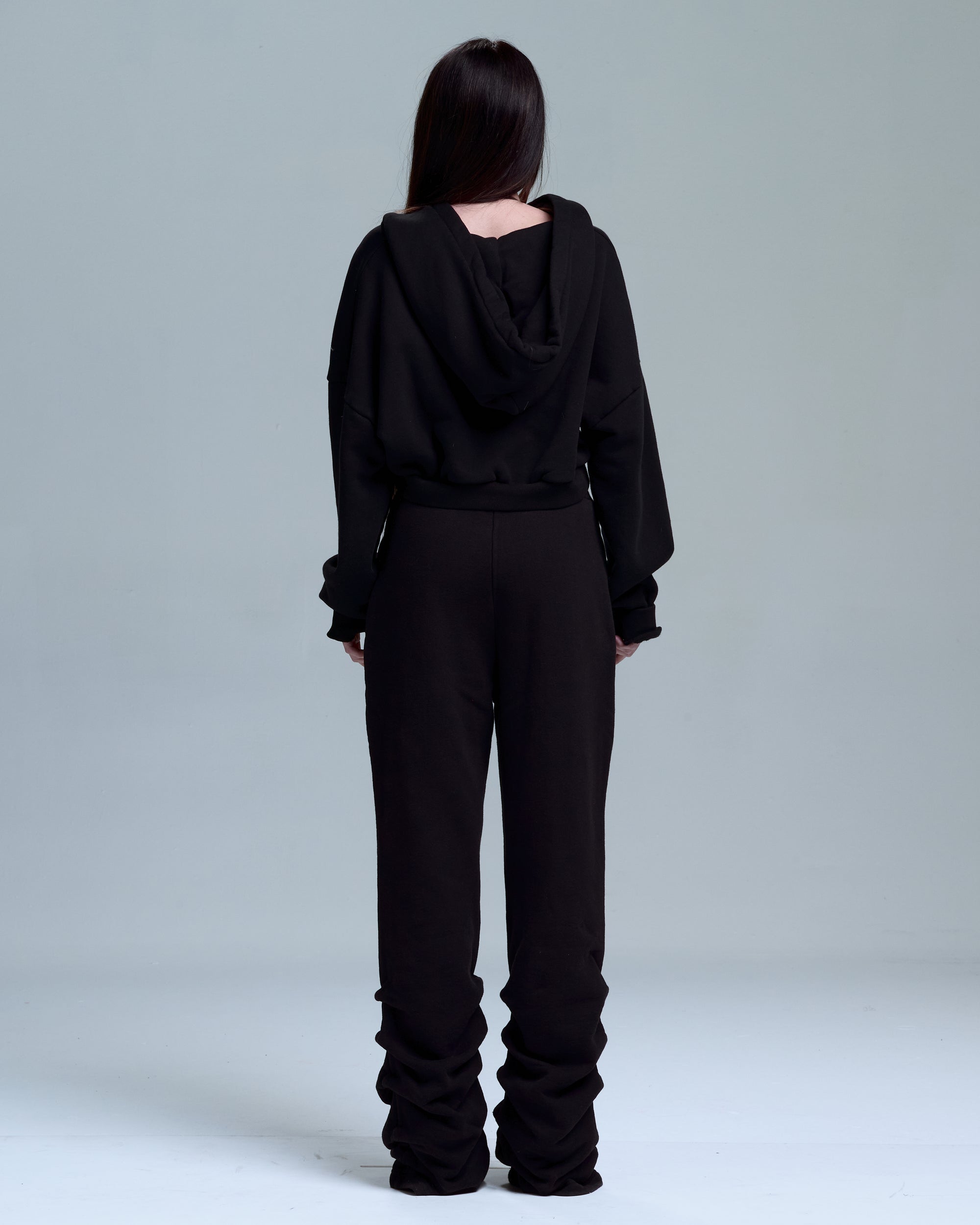 WOMENS HIGH RISK STACKED SWEATPANTS - BLACK