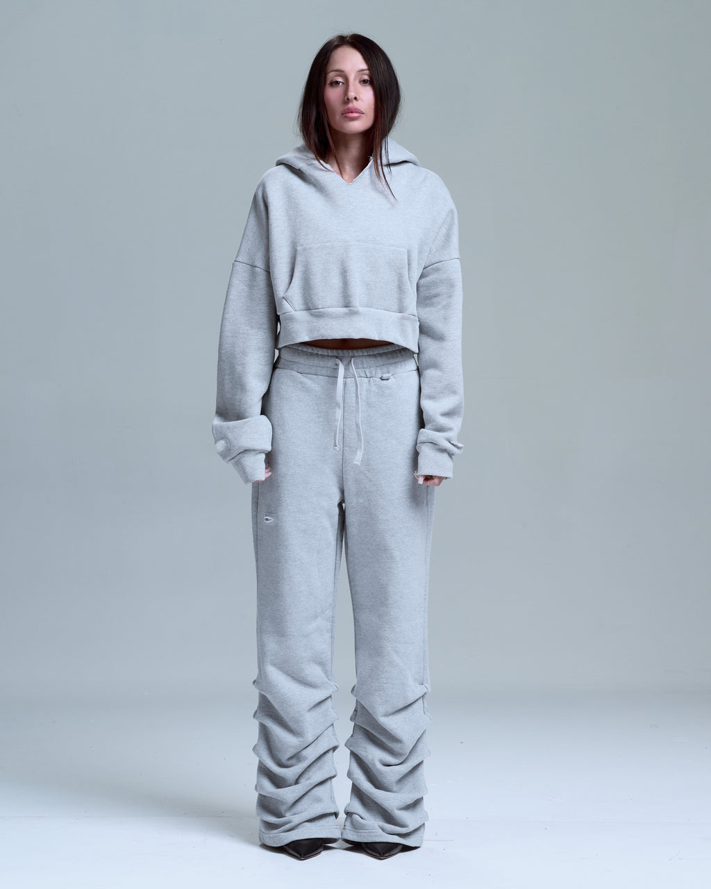 WOMENS HIGH RISK STACKED SWEATPANTS - HEATHER GREY