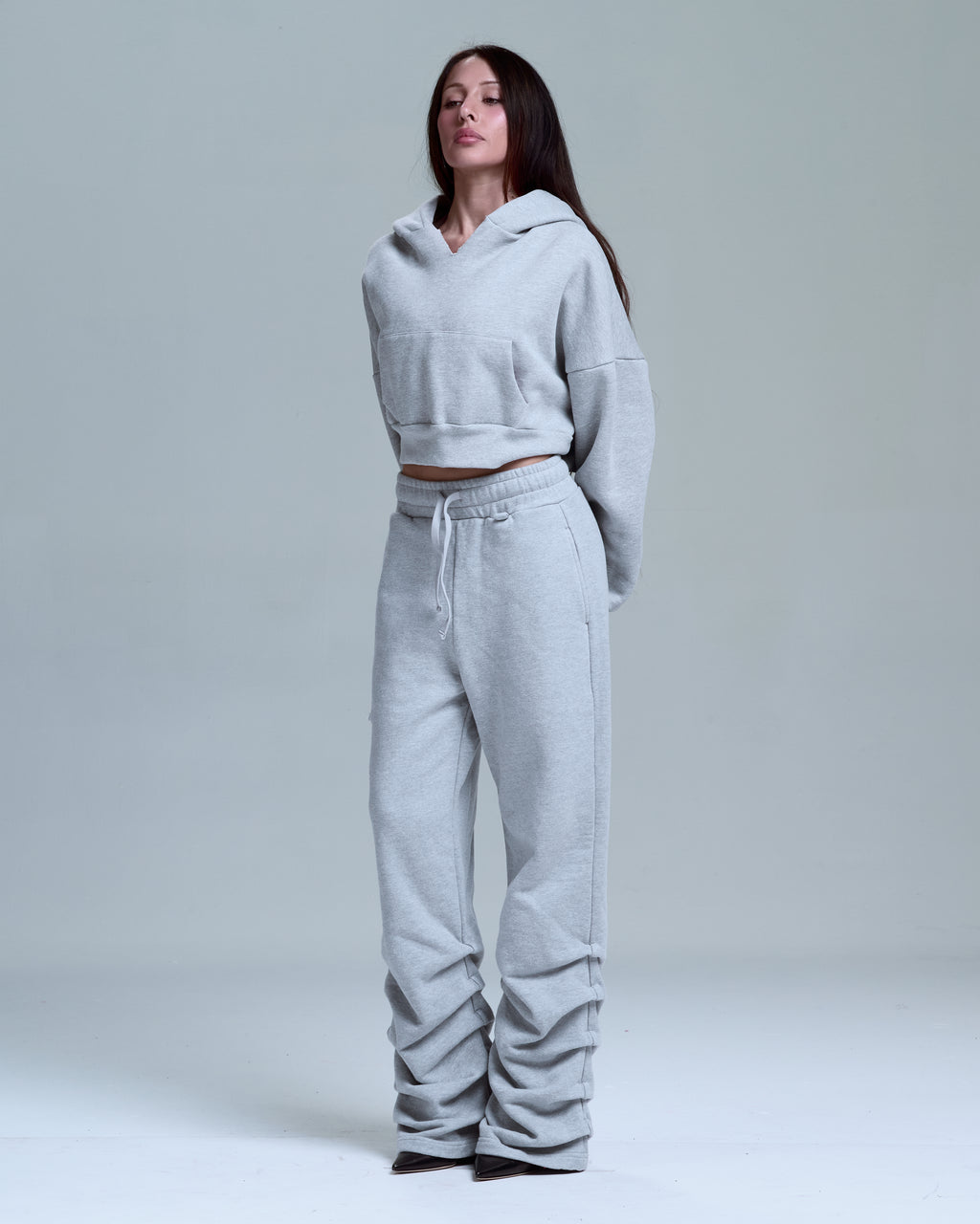 WOMENS HIGH RISK STACKED SWEATPANTS - HEATHER GREY