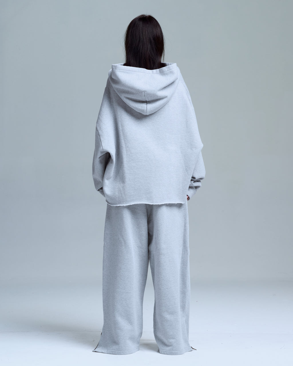 WOMENS HIGH RISK CUT OFF HOODIE - HEATHER GREY