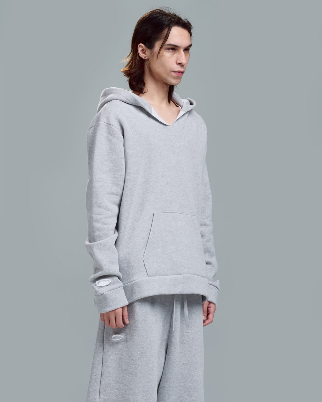 HIGH RISK SLIM FIT ZIPPER HOODIE - HEATHER GREY
