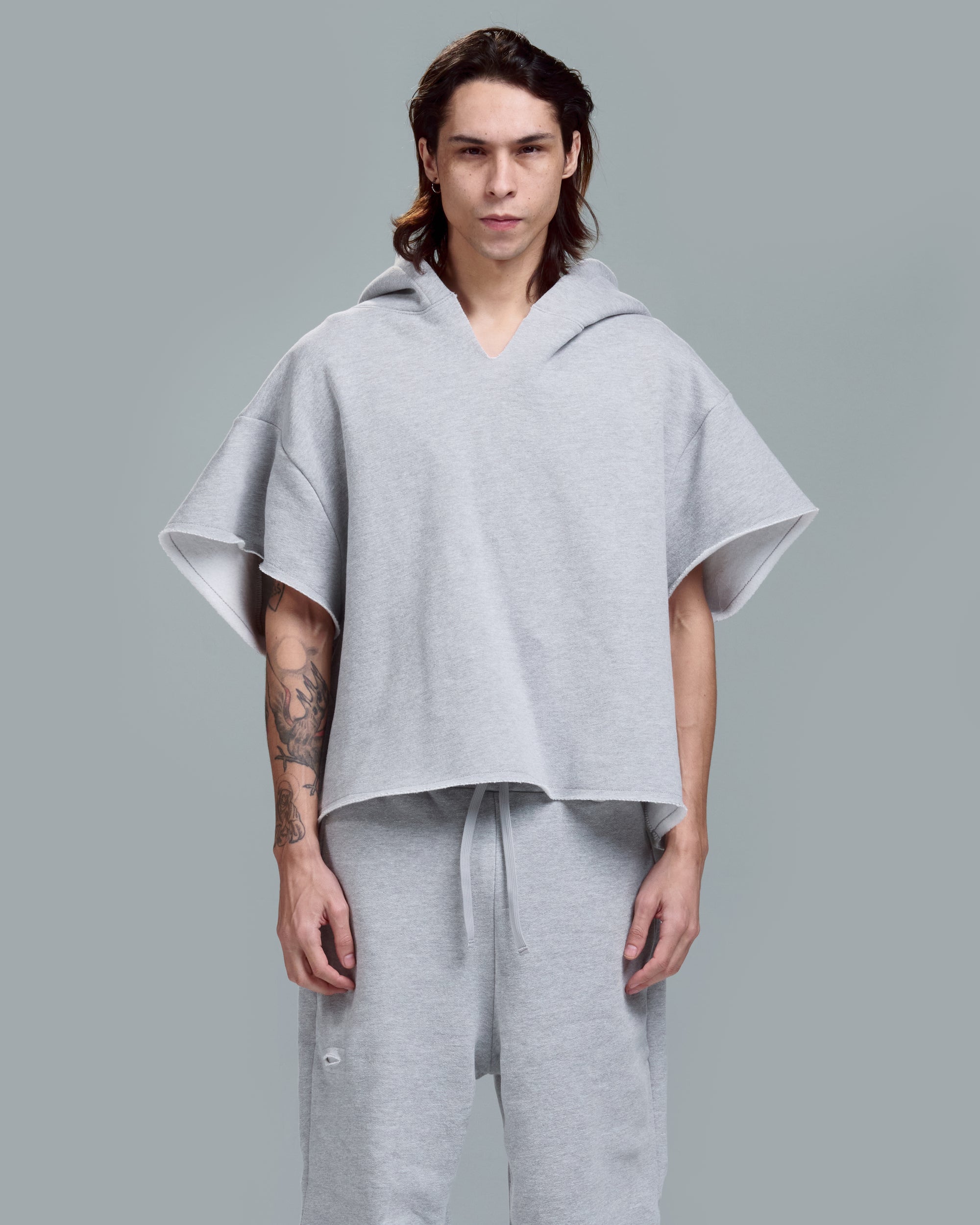 HIGH RISK CUT OFF HOODIE -HEATHER GREY