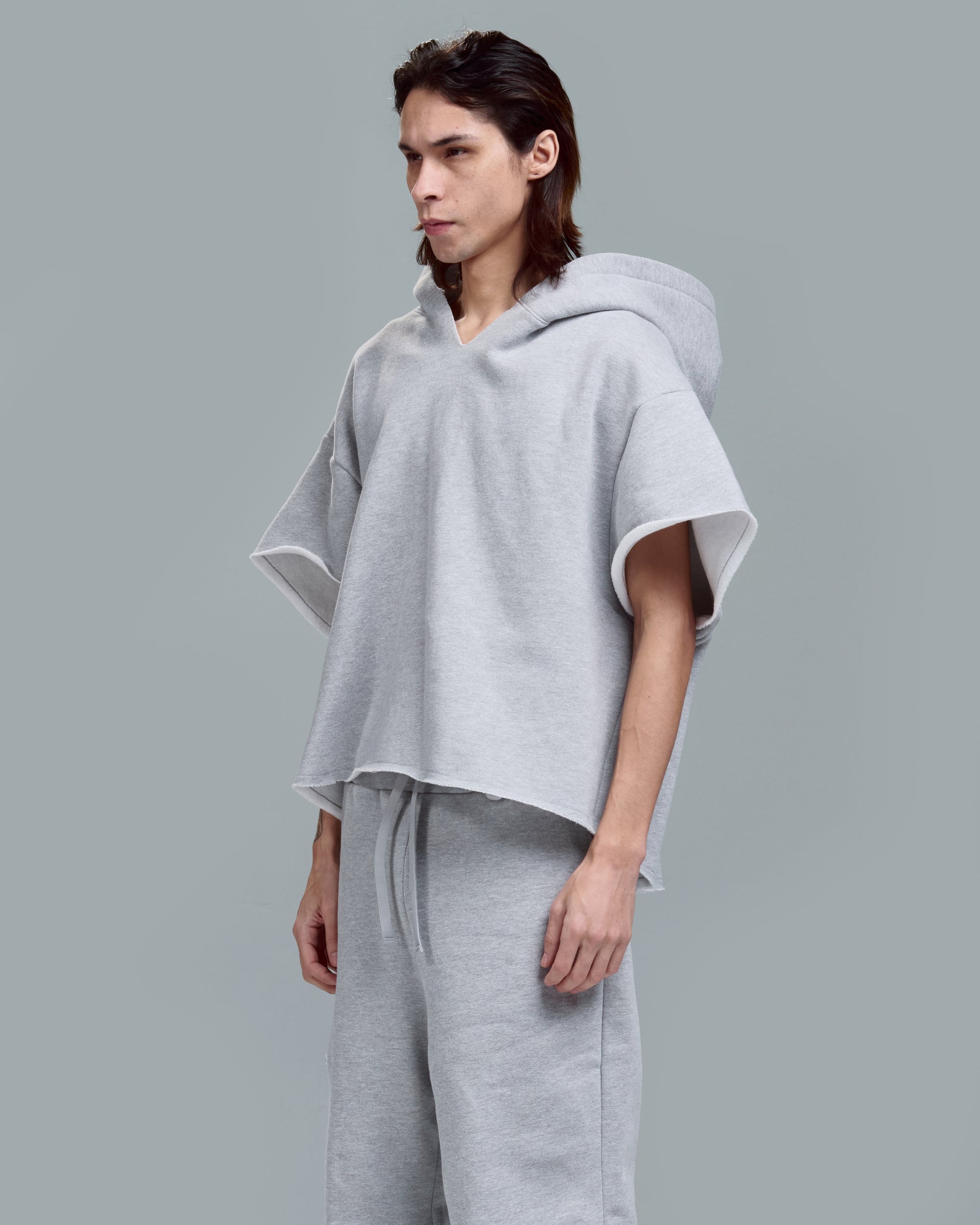 HIGH RISK CUT OFF HOODIE -HEATHER GREY