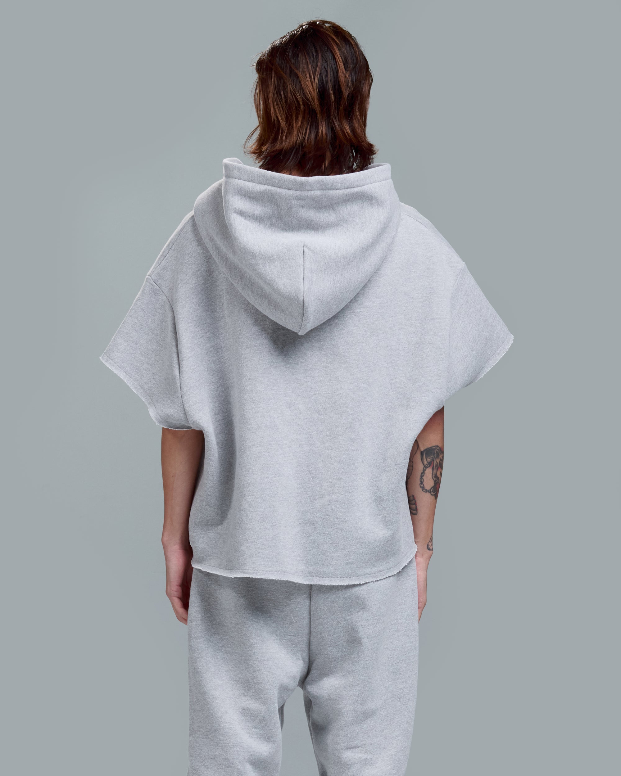 HIGH RISK CUT OFF HOODIE -HEATHER GREY